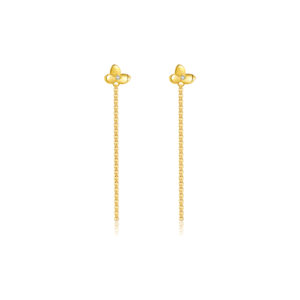 925 Silver Gold Trefoil Bezel-Set CZ Long Chain Studs-MME503