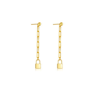 925 Silver Gold Lock Chain Charm Minimalist Studs-MME502