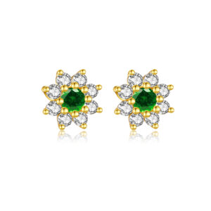 925 Silver Gold Multi-Stone Flower Studs (Multi-Color)MME486