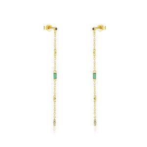 925 Silver Gold Bezel-Set Green CZ Chain CZ Charm Linear Studs-MME474