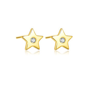 925 Silver Gold Bezel-Set CZ Star Stud Earrings -MME454