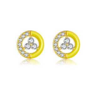 925 Silver Gold Plated Yellow Resin Clover & Round Stone Earrings-MME1081