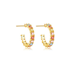 925 Silver Gold Multi-CZ Half-Hoop Earrings-MME450