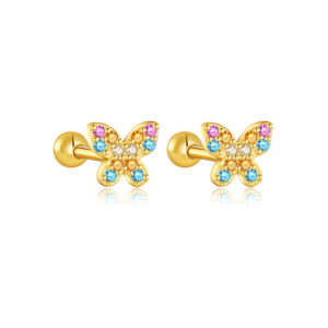 925 Silver Gold Multi & White CZ Butterfly Stud Set-MME414