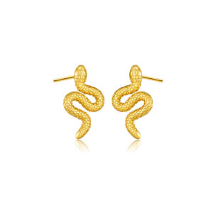 925 Silver Gold Snake-Texture Stud Earring-MME411