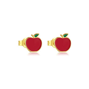 925 Silver Gold Red Resin Apple Stud Earrings-MME364