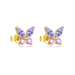925 Silver Gold Butterfly Shaped Stone Stud Earrings-MME341