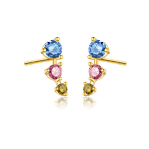 925 Silver Gold Three-Tone Gemstone Linear Stud Earrings-MME331