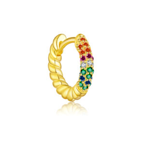 925 Silver Gold Multi-Gem Twisted Hoop Earrings-MME1133