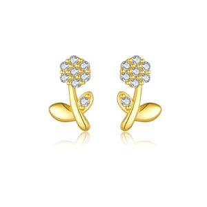 925 Silver Gold Spring Flower CZ Stud Earrings-MME318