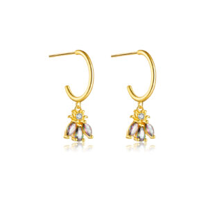 925 Silver Gold Bee Dangle Hook Earrings-MME295