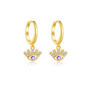 925 Silver Gold Evil Eye CZ Dangle Huggie Earrings-MME287