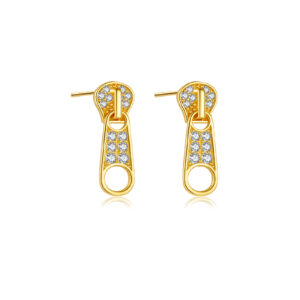 925 Silver Gold Zipper-Shaped CZ Stud Earrings-MME285