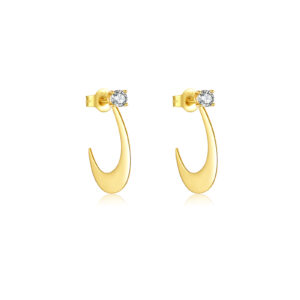 925 Silver Gold Hook-Shaped Multi-Color CZ Stud Earrings-MME283