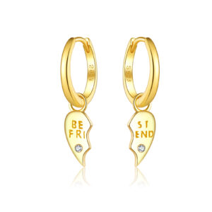 925 Silver Gold Half-Heart & Letter Invisible-Set CZ Huggie Earrings-MME276