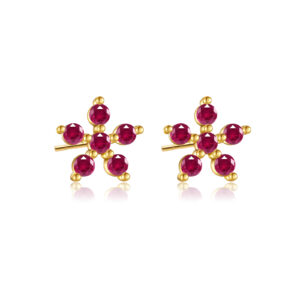 925 Silver Gold Multi-Color CZ Flower Stud Earrings-MME266