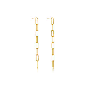925 Silver Gold Square Link Chain Drop Stud Earrings-MME261