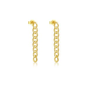 925 Silver Gold Cuban Chain Drop Stud Earrings-MME257