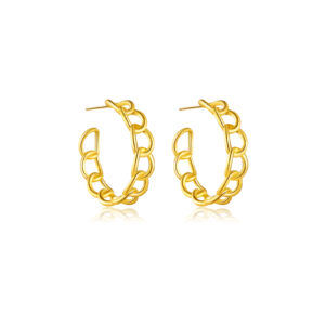 925 Silver Gold Cuban Chain Hoop Earrings-MME253