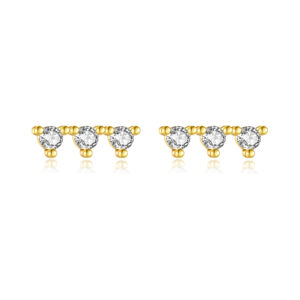 925 Silver Gold Multi-Color Triple CZ Bar Stud Earrings-MME252