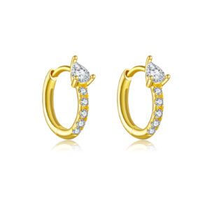 925 Silver-Plated Gold Round Hoop Earrings (Teardrop Main Stone + Round Accent Stones)-MME1056