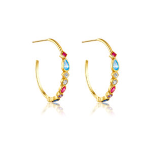 925 Silver Gold Multi-Shape Bezel-Set CZ Hoop Earrings-MME240