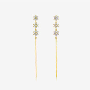 925 Silver Gold Star CZ Paved Chain CZ Charm Stud Earrings-MME236