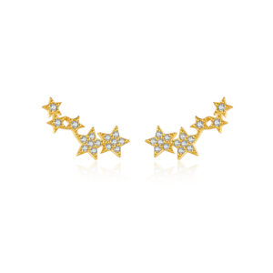 925 Silver Gold Paved CZ Star Crawler Stud Earrings-MME235