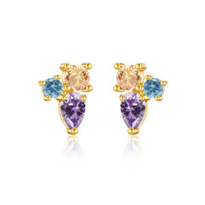 925 Silver Gold Multi-Color CZ Pear Drop Stud Earrings-MME232