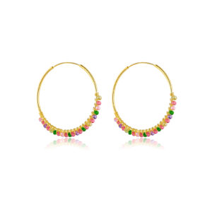 925 Silver Gold Colorful Bead Thin Hoop Earrings-MME217