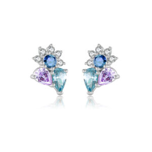 925 Silver Gold Multi-Color CZ Cluster Floral Stud Earrings-MME208