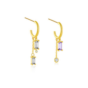 925 Silver Gold CZ Drop Hook Stud Earrings-MME197