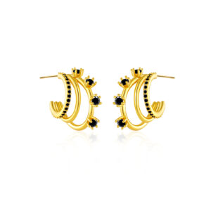 925 Silver Gold Three-Row Mixed-Setting C-Shaped Stud Earrings-MME188