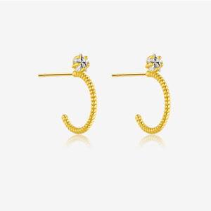 925 Silver Gold-Plated Braided C-Shape Claw-Set Star CZ Stud Earrings-MME162