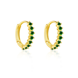 925 Silver Gold-Plated Grooved Half CZ Huggie Earrings (Multi-Color) - MME142