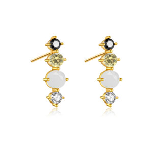 925 Silver Gold-Plated Round Multi-Stone Drop Stud Earrings (Multiple Colors Available) - MME129