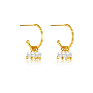 925 Silver Gold Pearl Cluster C-Shaped Hoop Earrings-MME0111