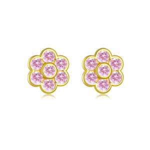 925 Silver-Plated Gold Flower Earrings (Round Zircon Style)-MME1046
