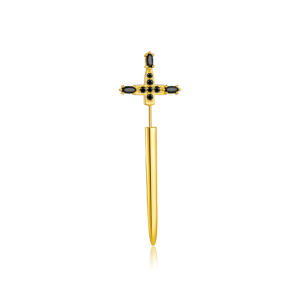 925 Silver Gold-Plated CZ Cross Ear Pin (Single) - MME096
