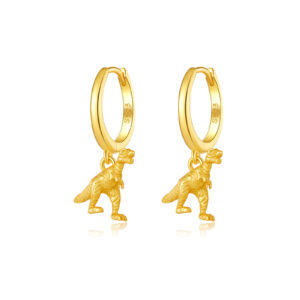 925 Silver Gold-Plated T-Rex Charm Huggie Earrings -MME074