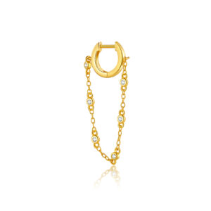 925 Silver Gold-Plated Chain CZ Charm Huggie Earring (Single)-MME059