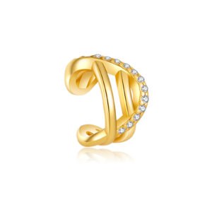 925 Silver Gold-Plated Geometric CZ Cuff Earring - 10mm Height, 7.1mm Inner Diameter (Single)-MME013
