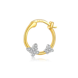 925 Silver Two-Tone Gold-Plated Paved CZ Butterfly Huggie Earrings-MME1106