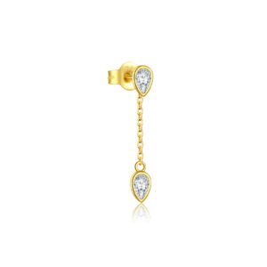 925 Silver-Plated Gold Teardrop CZ Chain Eardrop -MME1037