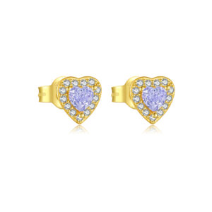 925 Silver-Plated Gold Heart Purple CZ & Round CZ Earstuds -MME1036
