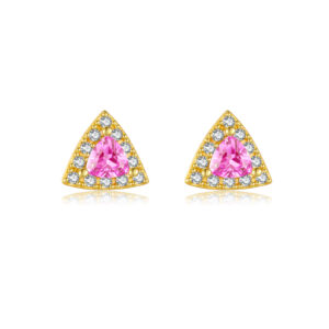 925 Silver-Plated Gold Triangular Pink CZ Halo Earstuds -MME1034