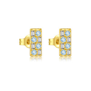 925 Silver-Gold Double Rectangular Blue CZ Line Earstuds -MME1029