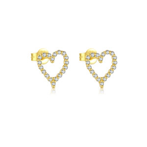 925 Silver Gold CZ Paved Heart Earstuds-MME1022