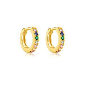 925 Silver Gold-Plated Multicolor CZ Huggie Earrings -MME002