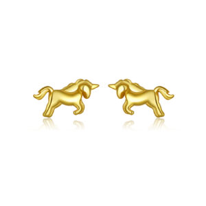 925 Silver Gold Polished Unicorn Stud Earrings-MME315
